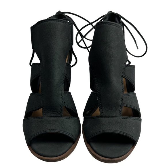 Lucky Brand Lanita Black Leather Ankle Lace Up Booties Gladiator Sz: 6M - Picture 2 of 11